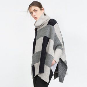 Zara Knitted Striped Cowl Sweater with Turtleneck
